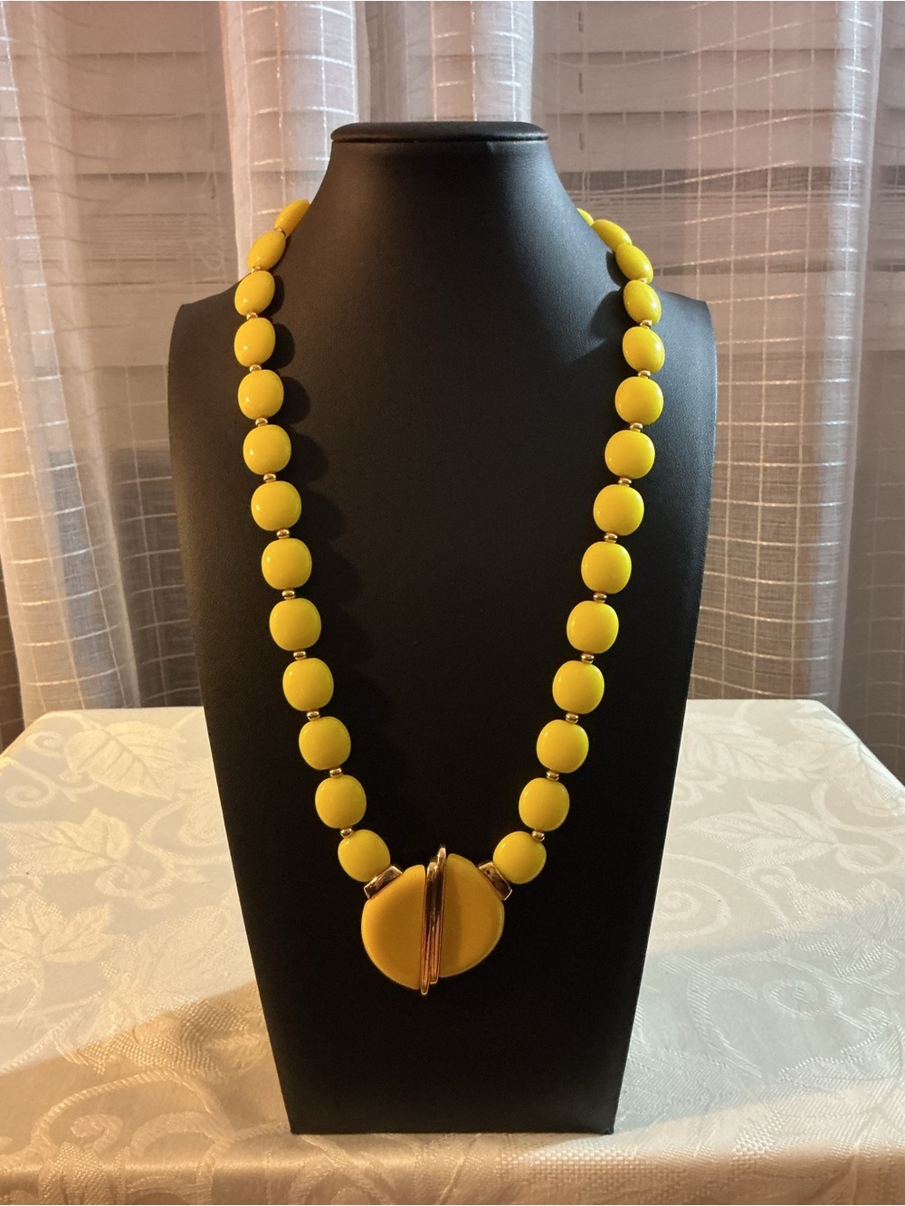 Monet Vintage Sunshine Yellow Triple Gold Plated Signed Pendant Necklace